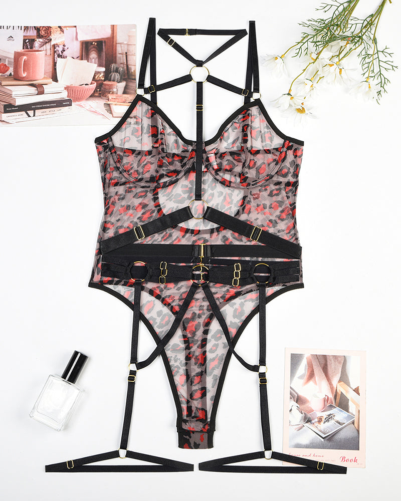Mesh-Träger-Bodysuit mit Stahlring