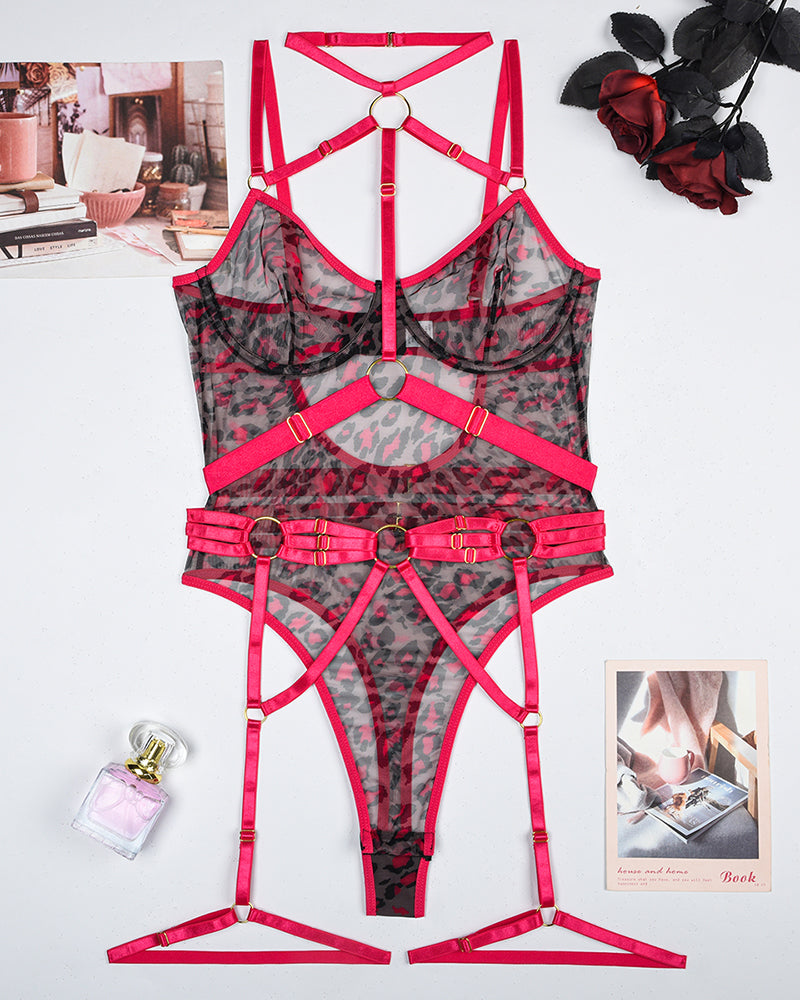 Mesh-Träger-Bodysuit mit Stahlring