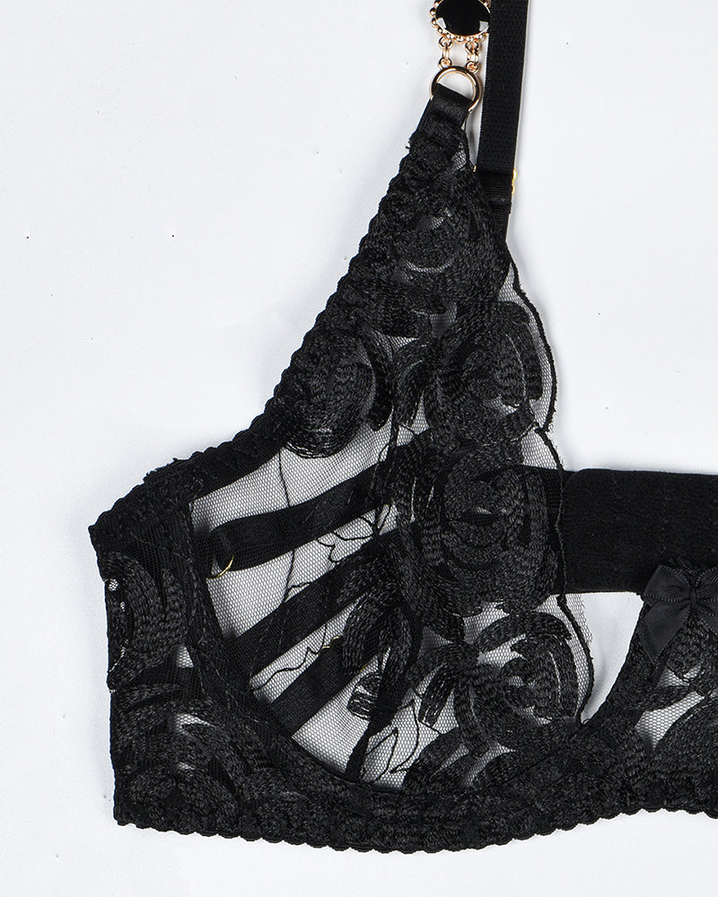 Vintage Gemstone Lace Lingerie Set