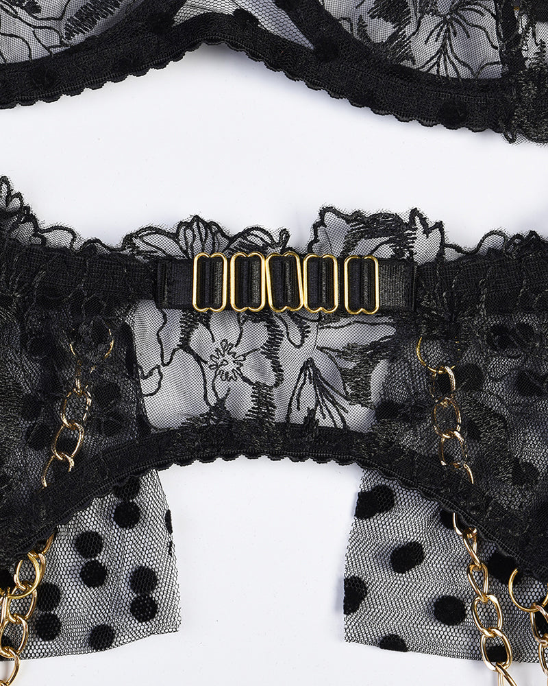 Besticktes Spitzen-Dessous-Set mit Kette