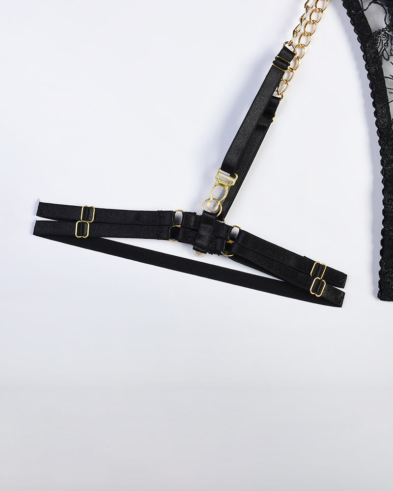 Besticktes Spitzen-Dessous-Set mit Kette
