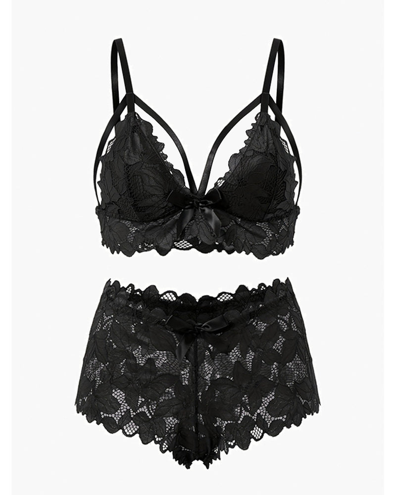 Blumenapplikationen Schleife Knoten Spitze BH & Panty Set