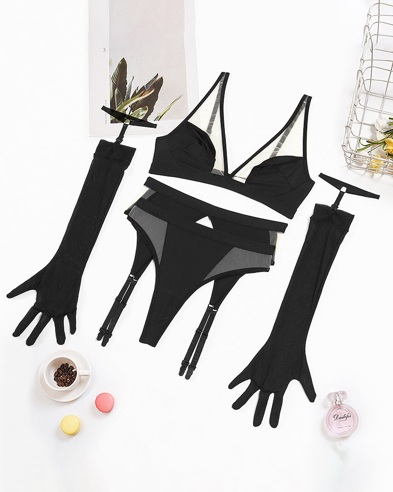 Exotische Handschuhe Mesh-Dessous-Sets