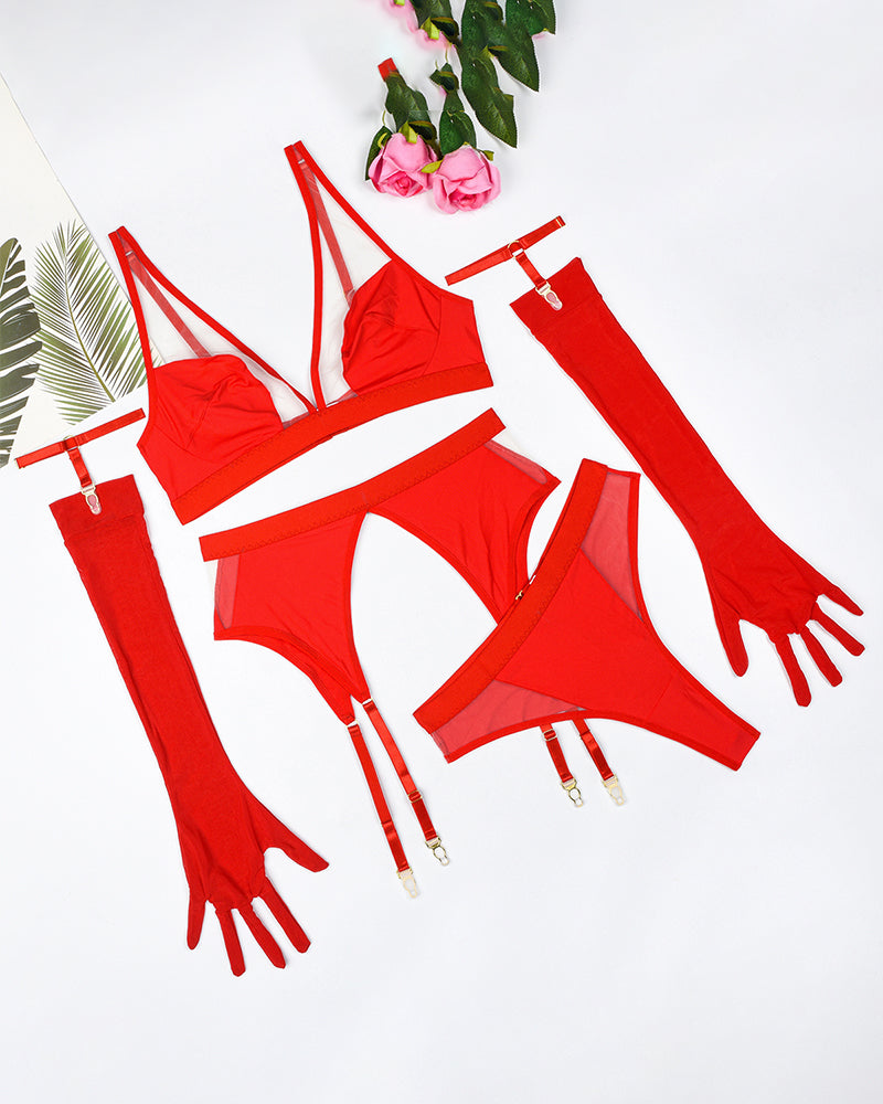 Exotische Handschuhe Mesh-Dessous-Sets