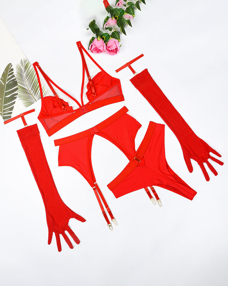 Exotische Handschuhe Mesh-Dessous-Sets