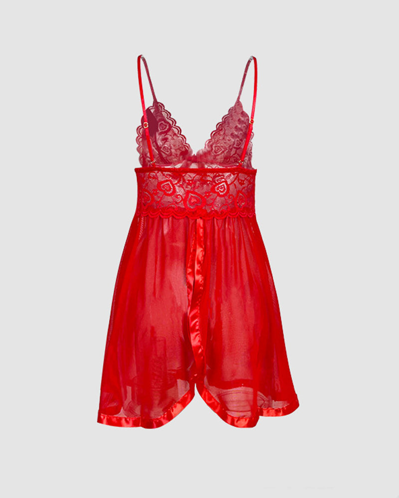 Mesh-Slipkleid mit kontrastierender Spitze und Schleifendekor