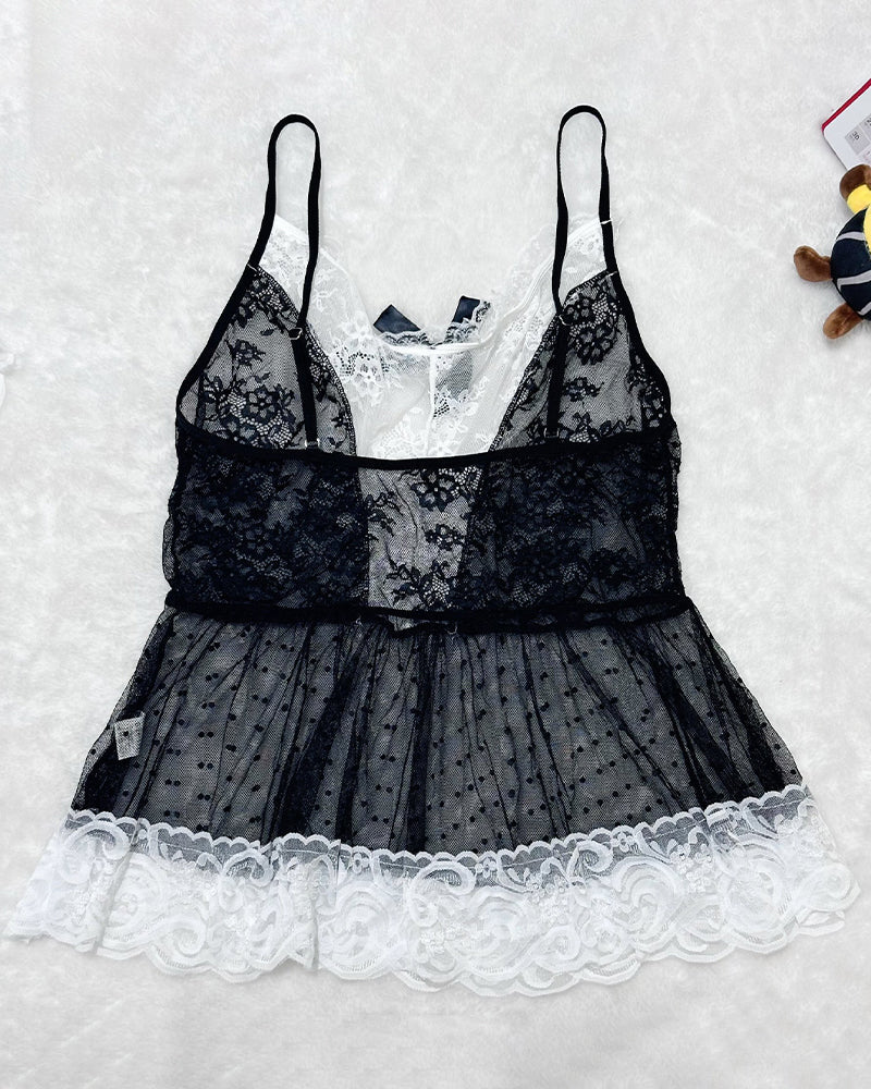 Plus Size durchsichtige Spitze Patchwork Maid Set