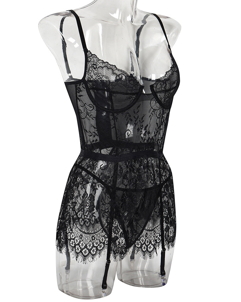 Durchsichtiges Spitzen-Nachtkleid mit G-String