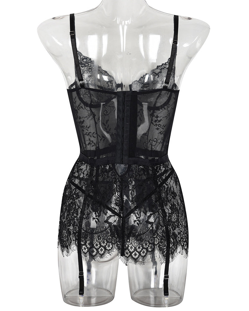 Durchsichtiges Spitzen-Nachtkleid mit G-String
