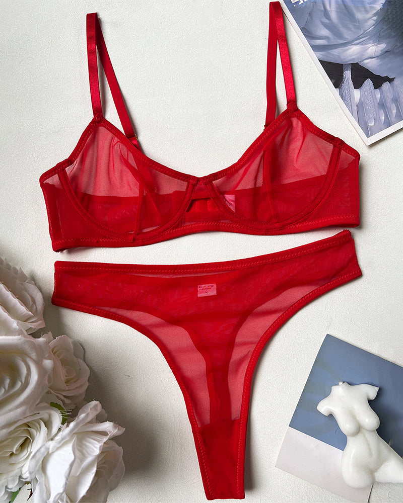Durchsichtiges Netz-Push-up-Dessous-Set