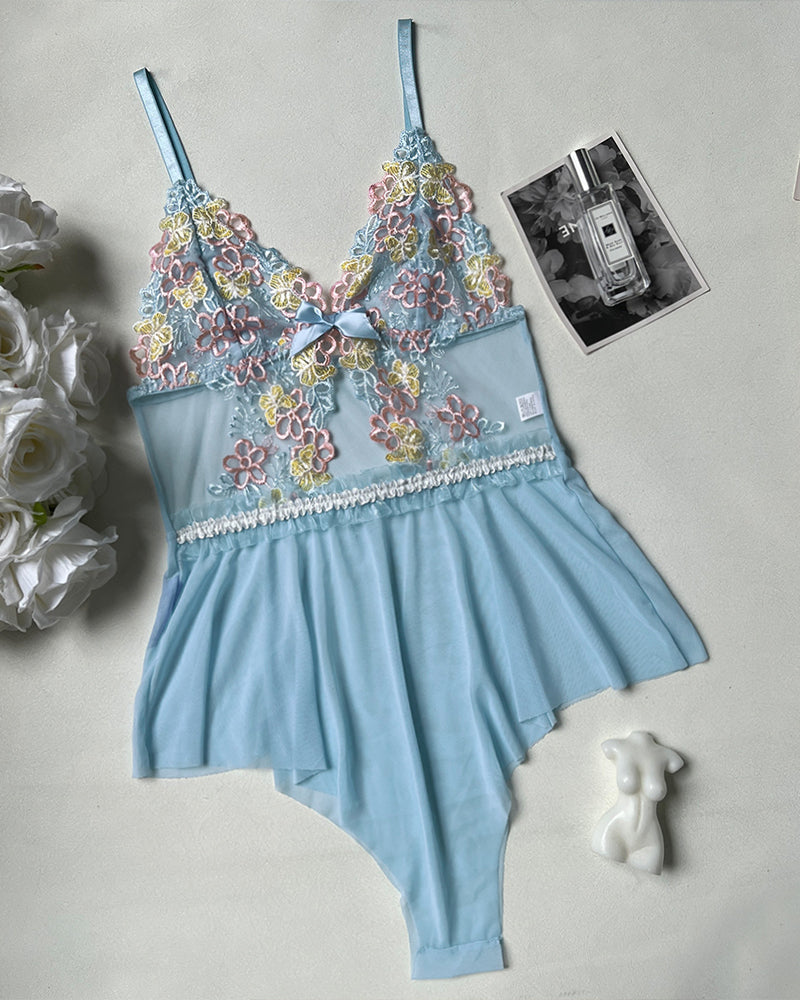 Bestickter floraler Spitzen-Bodysuit Dessous