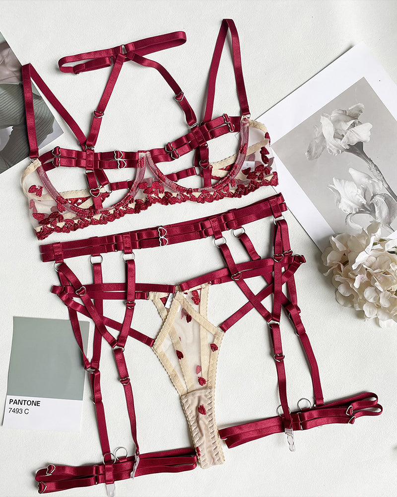 Hollow Out Strappy Lingerie 5-teiliges Set