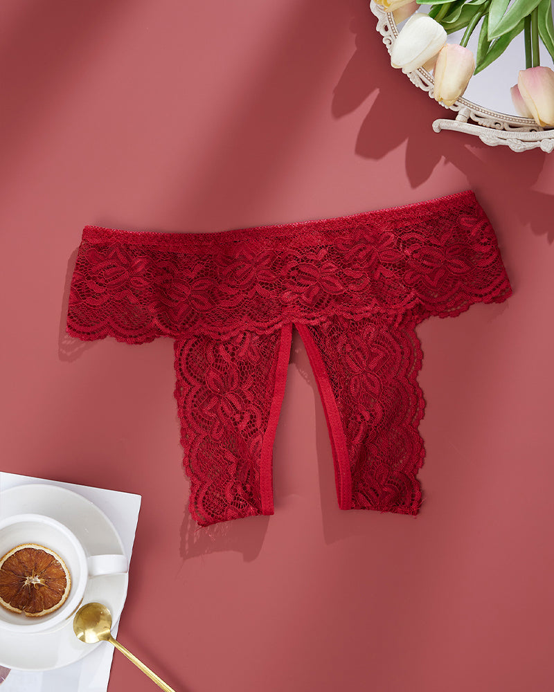 Plus Size Spitzenhöschen mit offenem Schritt