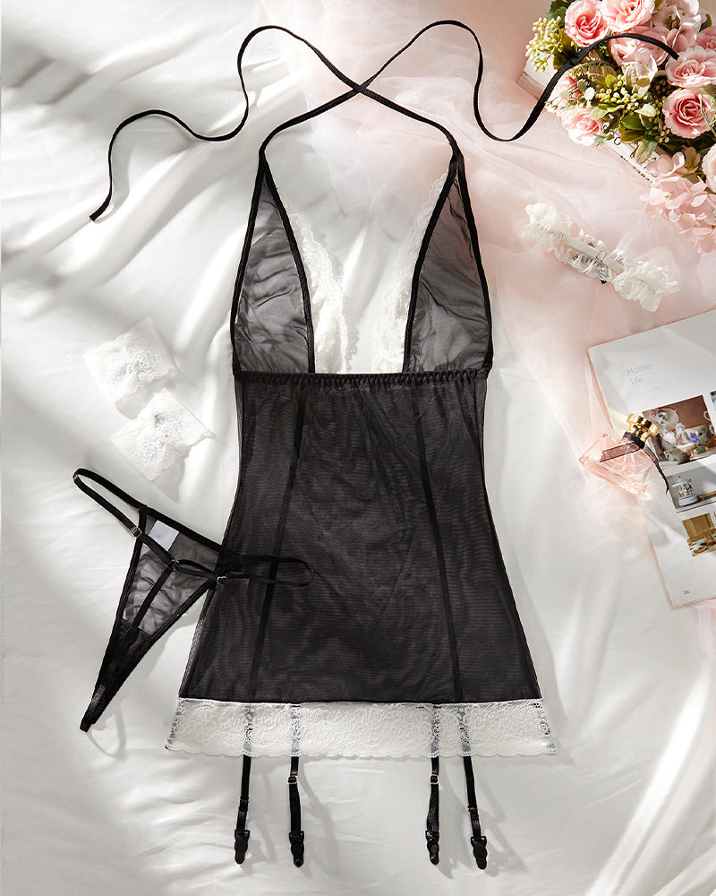 Mesh Lace Garter Maid Dress Set