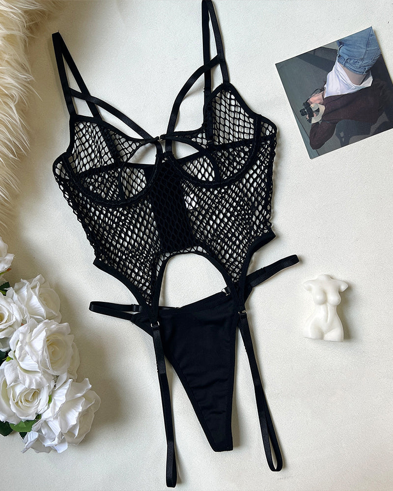 Fishnet See-Through Bodysuit mit Höschen