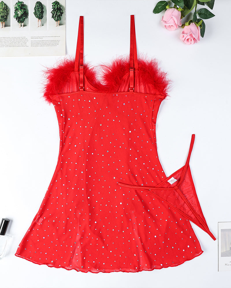 Diamant-Durchsichtiges Kleid mit elastischem Schlitz Set