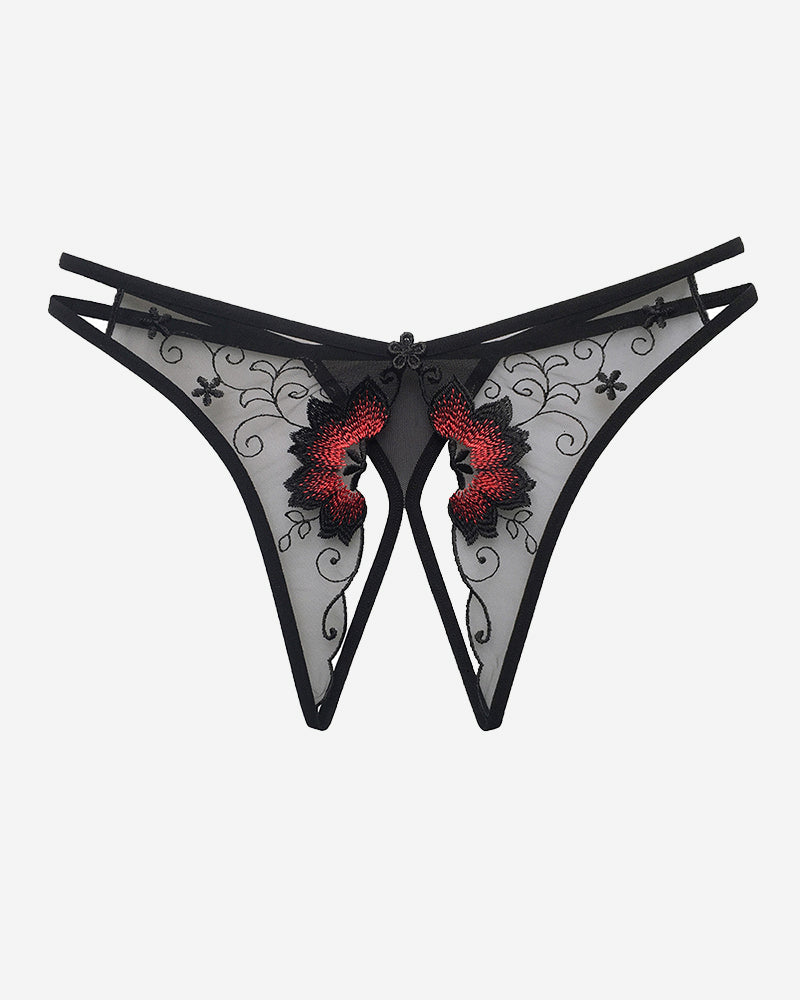 Bestickter Tanga aus Mesh im Schritt