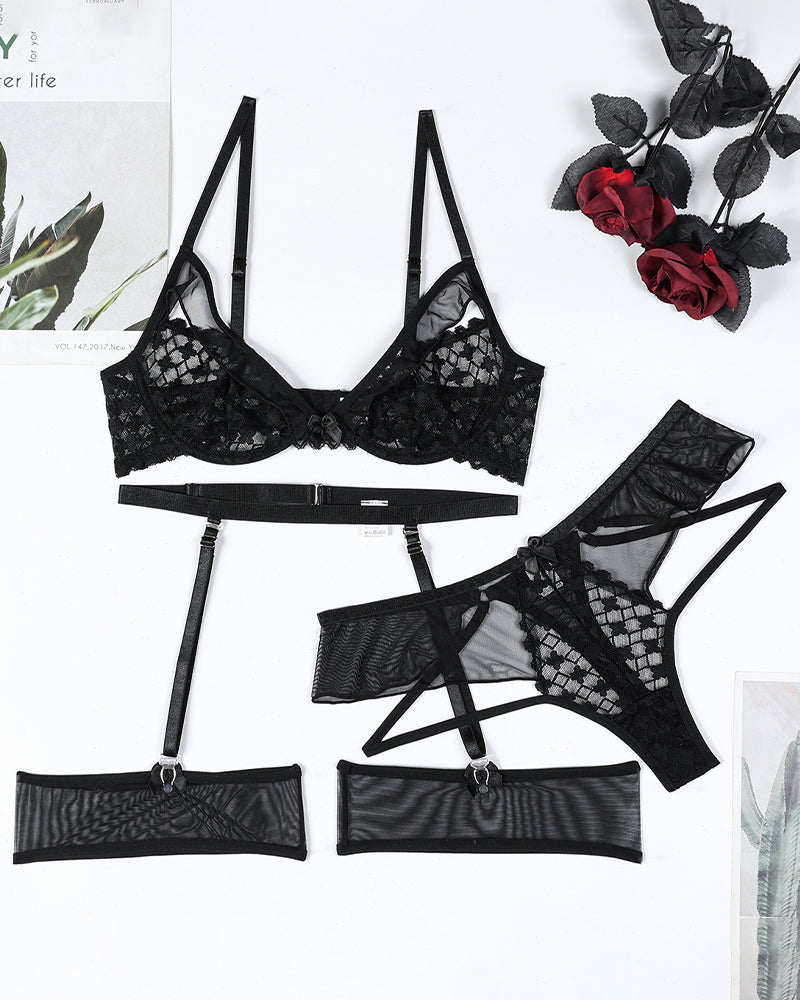 Half Cup Hollow Mesh Dessous Set