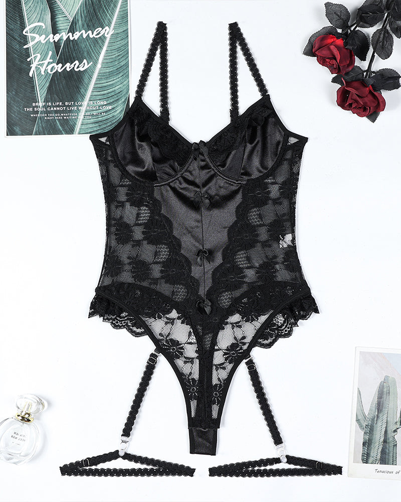 Lace Bow Mesh Bodysuit