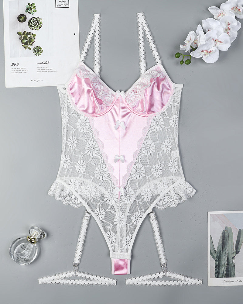 Lace Bow Mesh Bodysuit