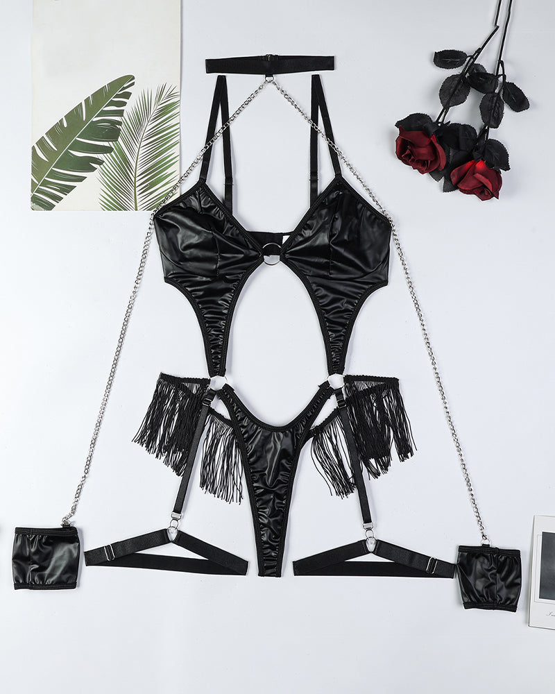 Bodysuit mit Ketten und Lederfransen