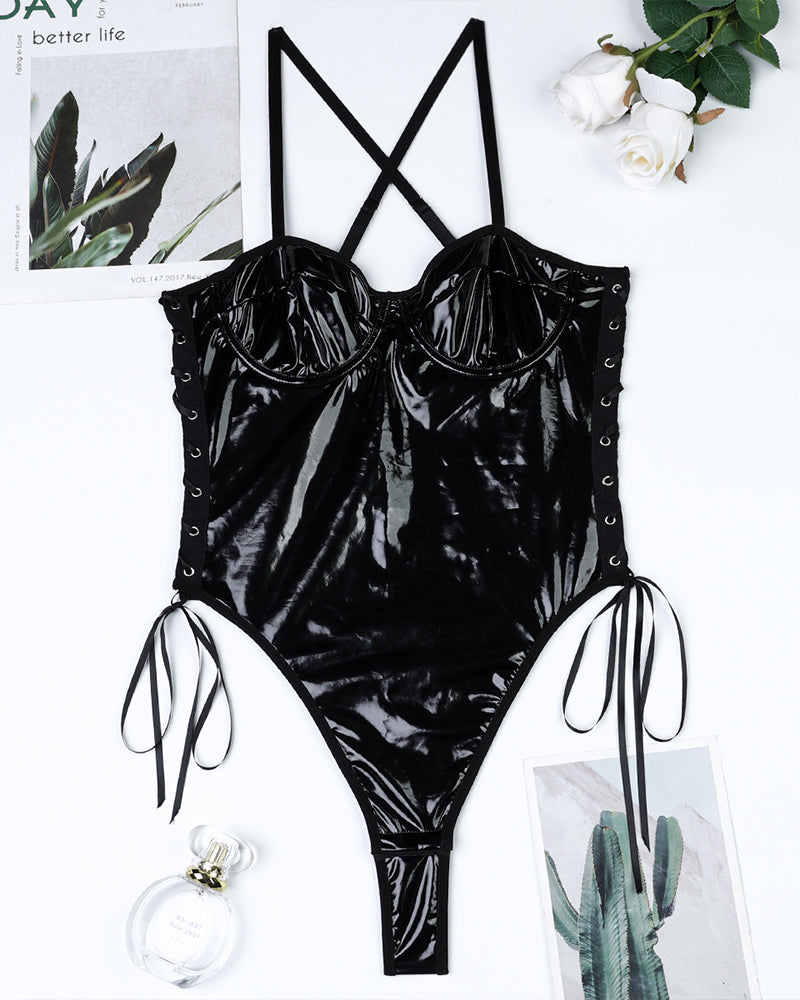 Bodysuit mit geschnürtem Leder-Camisole