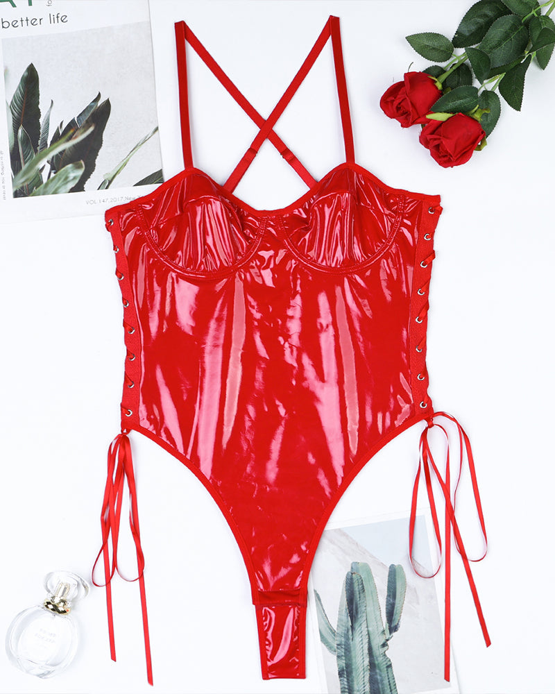 Bodysuit mit geschnürtem Leder-Camisole