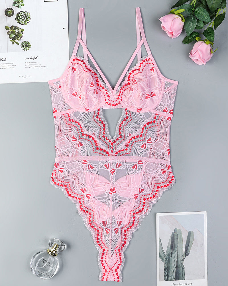 Stickerei Schleife Ausschnitt Spitze Bodysuit