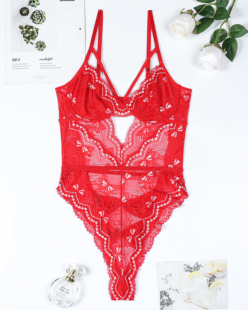 Stickerei Schleife Ausschnitt Spitze Bodysuit
