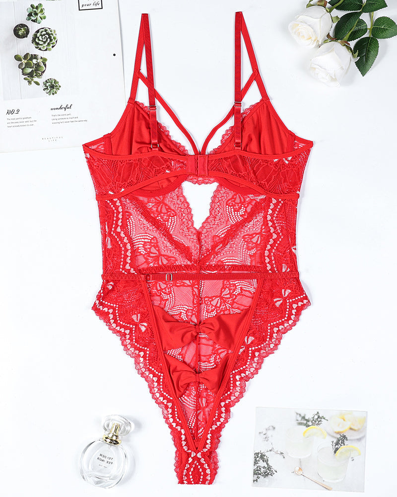 Stickerei Schleife Ausschnitt Spitze Bodysuit