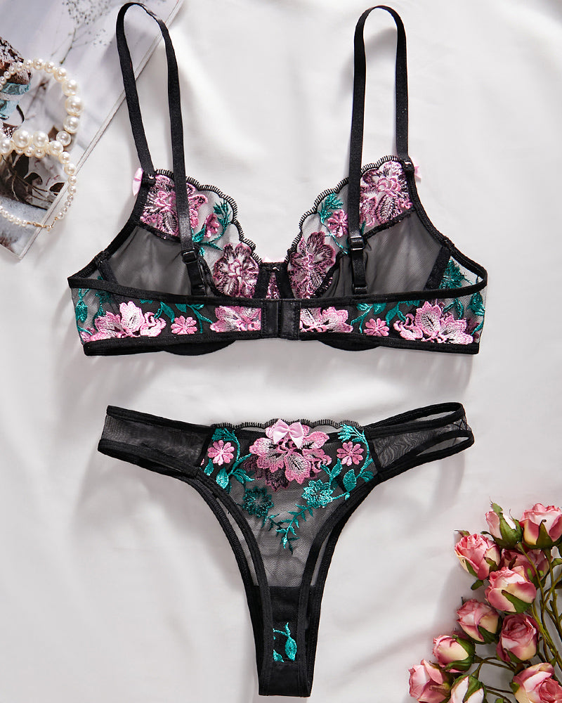 Blumenstickerei Patchwork Durchsichtige Mesh-BH-Sets