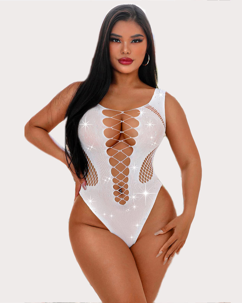 Mesh Fischnetz Strass Bodysuit