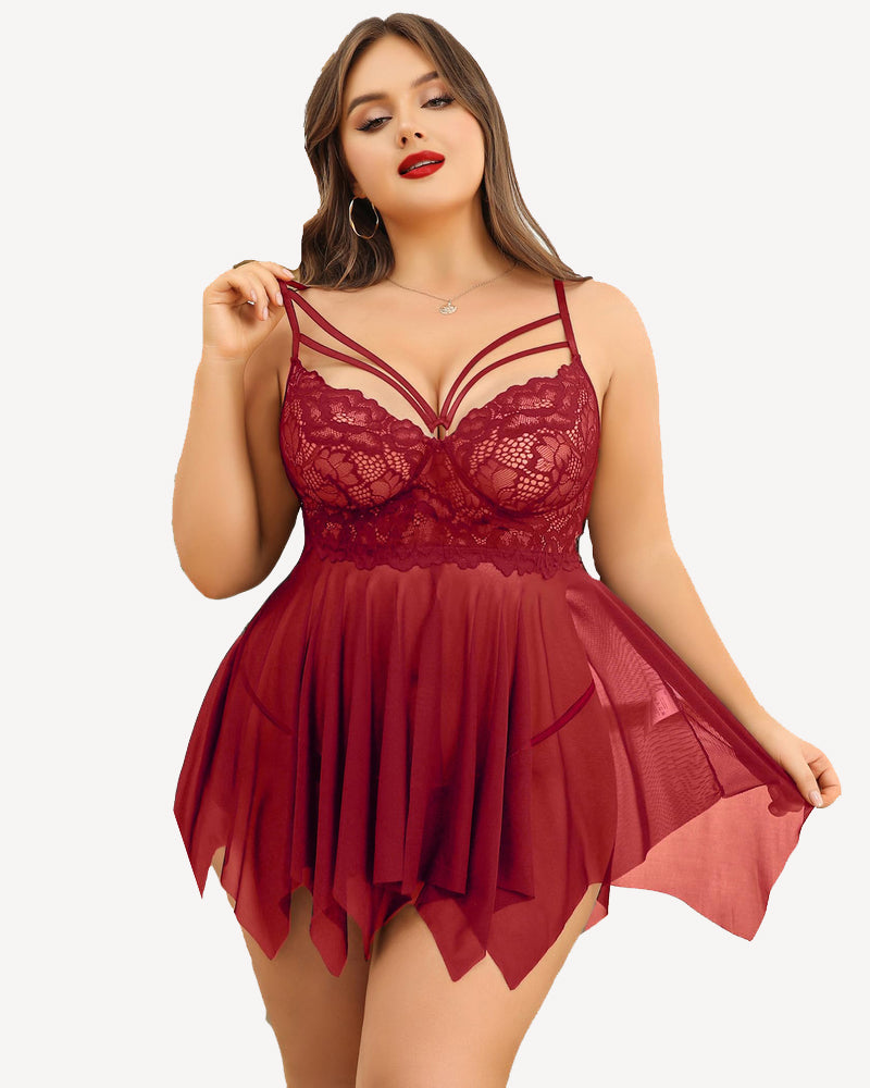 Plus Size Spitze Braut Babydoll Nachthemden