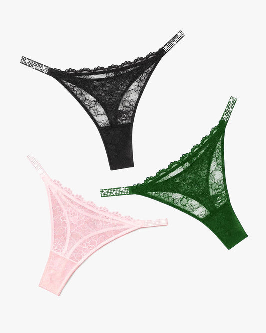 Tanga aus Spitze mit strassbesetztem Riemen