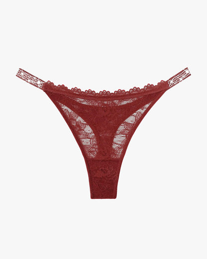 Tanga aus Spitze mit strassbesetztem Riemen