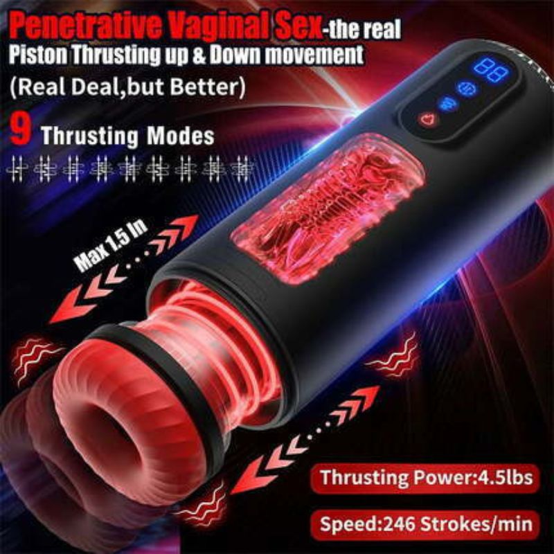 Acmejoy - 9 Teleskopische Vibration saugen beheizte Flugzeug männliche Stroker