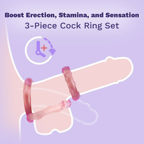 Acmejoy - 3-teiliges Set Cock Rings High-Elasticity Tpe Ringe für männliches Vergnügen