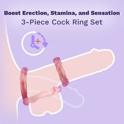 Acmejoy - 3-teiliges Set Cock Rings High-Elasticity Tpe Ringe für männliches Vergnügen