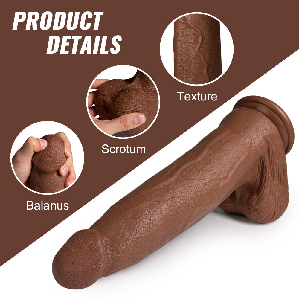 Acmejoy - Silikon Adult Sex Toys Long Brown Dildo mit Saugnapf für Hands-Free Play 13.39 in