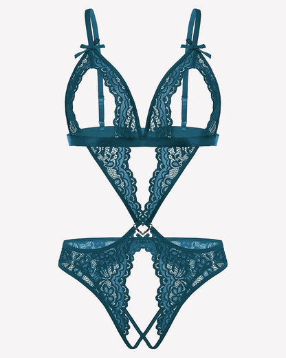 Tiefer V-Teddy-Bodysuit aus Spitze
