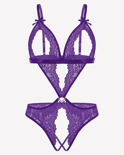 Tiefer V-Teddy-Bodysuit aus Spitze