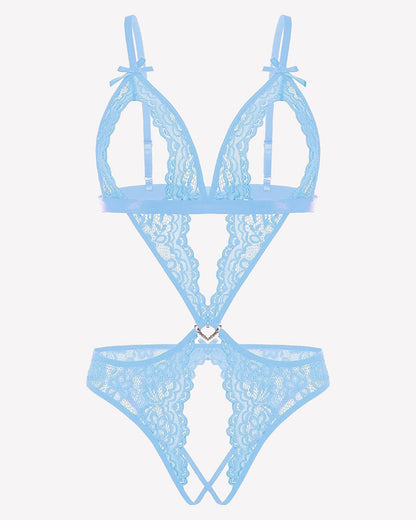Tiefer V-Teddy-Bodysuit aus Spitze