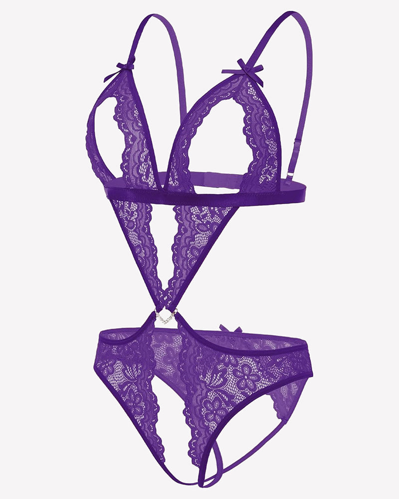 Tiefer V-Teddy-Bodysuit aus Spitze