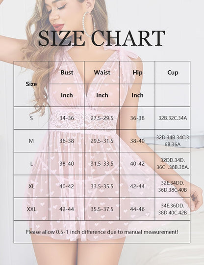 Transparentes Mesh-Spitzen-Babydoll mit V-Ausschnitt-Nachthemd