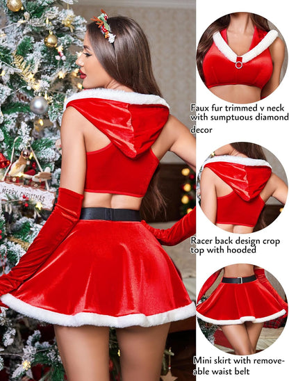 2 Stück Crop Top Mini Rock Set mit Kapuze