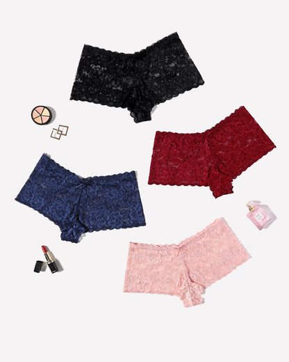 4 Stück Floral Lace Panties Mid-Rise Panty