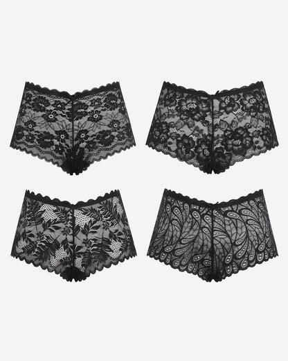 4 Stück Floral Lace Panties Mid-Rise Panty