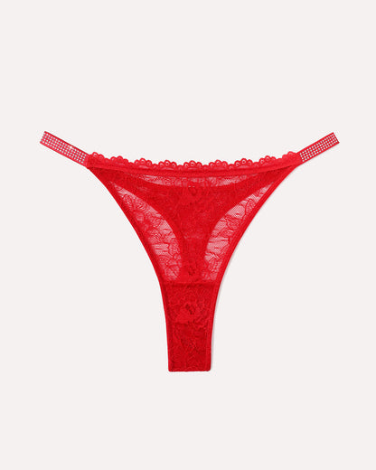Tanga aus Spitze mit strassbesetztem Riemen