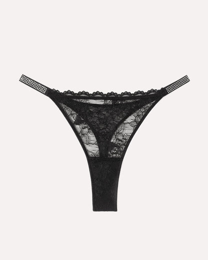 Tanga aus Spitze mit strassbesetztem Riemen