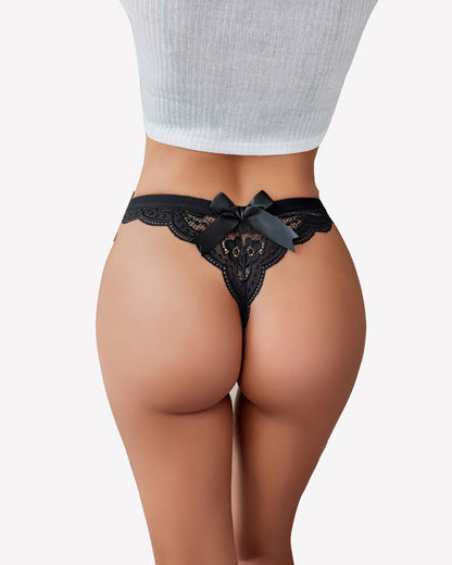 Spitzen-Schleifen-Höschen T Rücken Tanga mit niedriger Taille